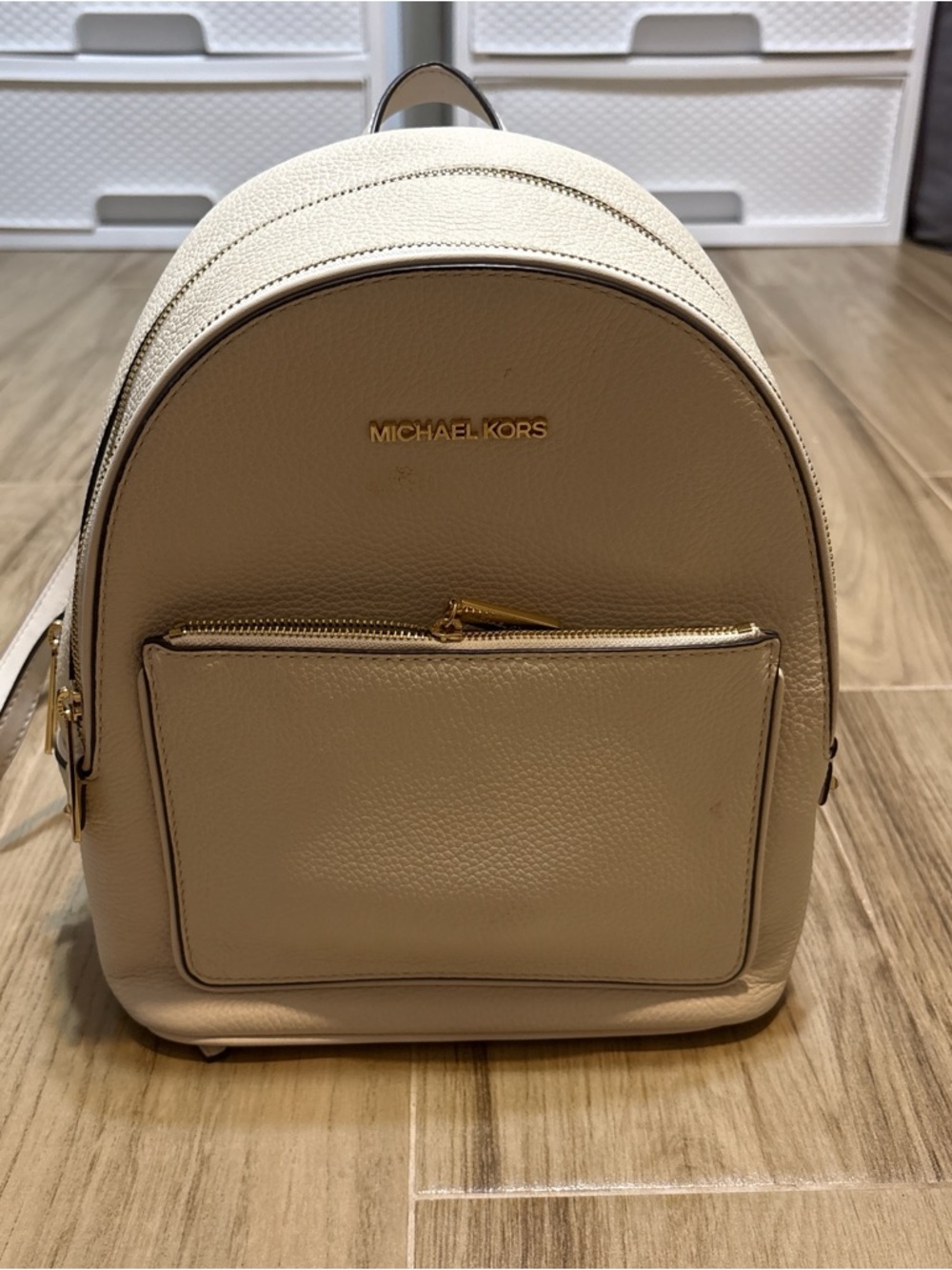Michael Kors Beige Cream Leather Mini Backpack with Gold Hardware